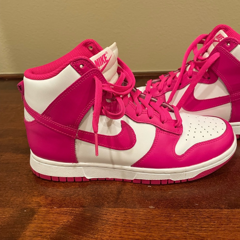 Nike Pink and White High-Top Sneakers